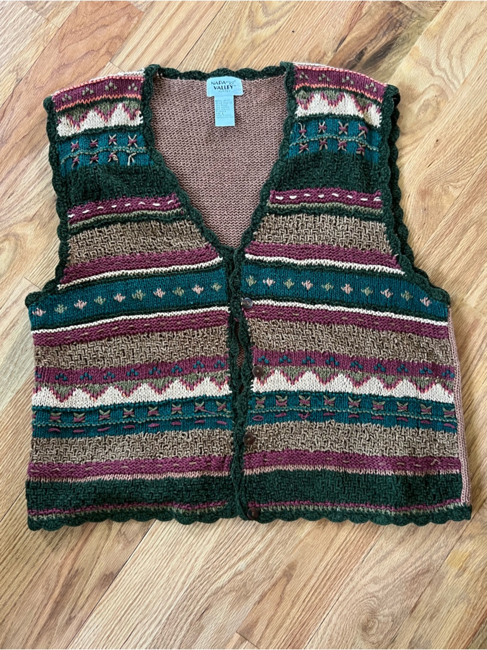 Fun Vintage Knit Vest - Forest Green, Burgundy, Tan